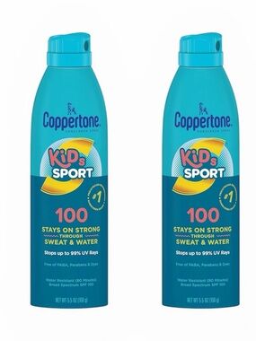 Coppertone SPORT KIDS Sunscreen Spray SPF 100 5.5 Ounce 2 Pack Exp. 2/27 BS4